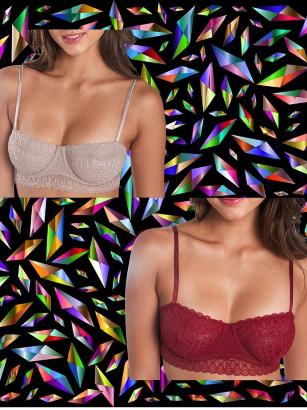 NWT Candies 2 Bras Scalloped Trim Unlined Red Tan 34A Mesh Adjustable Straps NEW